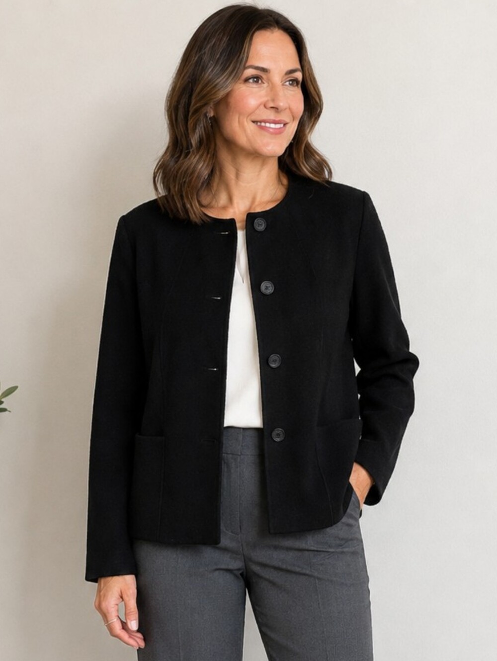 Talbots Black Wool Blend Cardigan Jacket Women's Size 14 Collarless